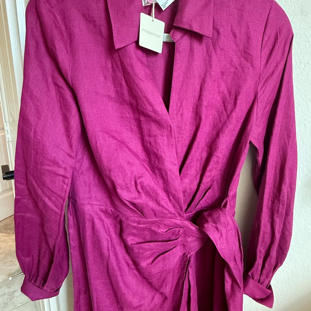 NWT Magaschoni Women's Fuchsia Party Tie Waist Dress